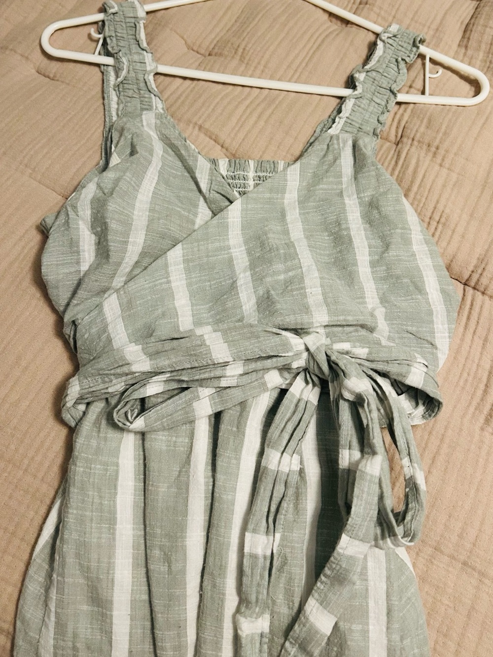 Seraphine Sage Green and White Striped Maternity Dress